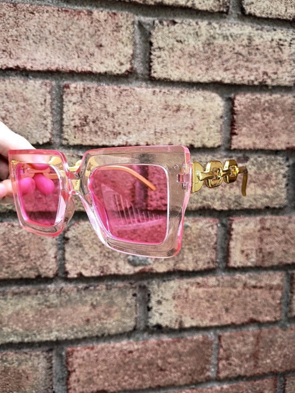 Pink Gold-Tone Chain-Link Glasses Like New